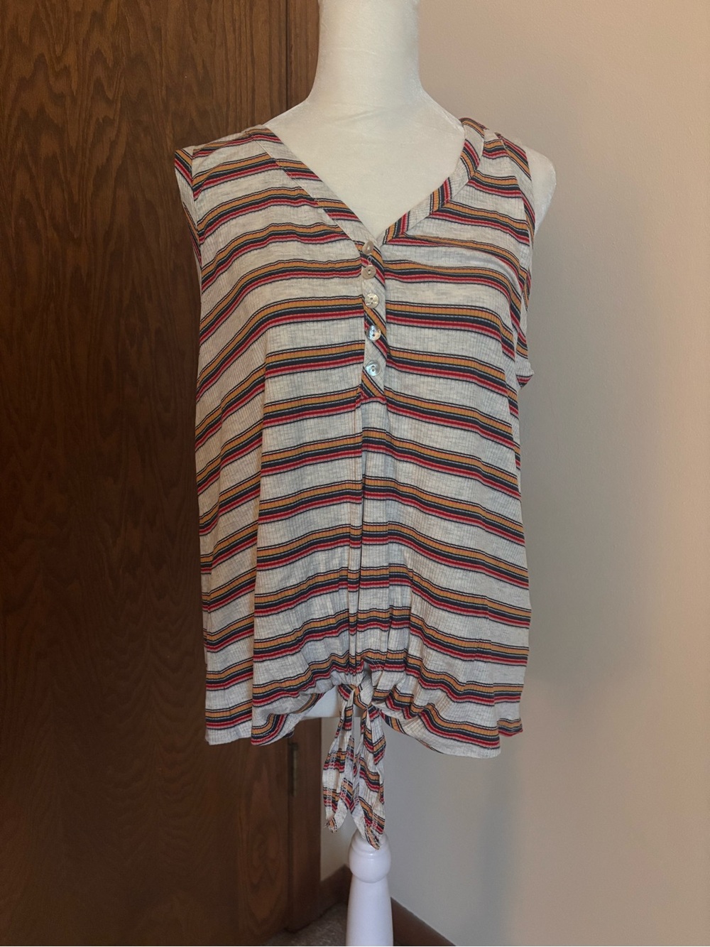 Kim & Cami Tie-Hem Tank Top with Multi-Color Stripes